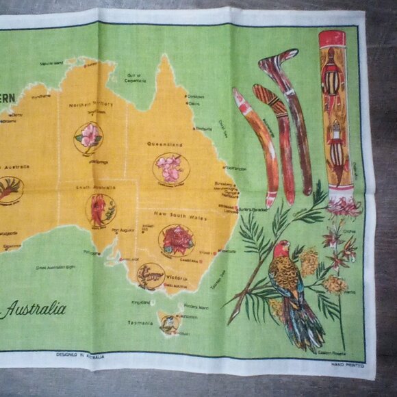 Vintage Ross AUSTRALIA Linen Kitchen Tea Towel Hand Printed Map 19” x 30” NEW - Picture 4 of 5